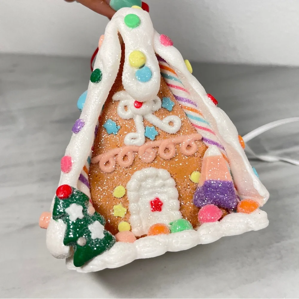 Sugar Plum Dreams Gingerbread House Christmas Ornaments Set‎ of 3 Glitter Candy